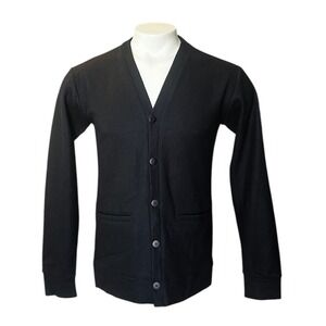 Robert James New York Black Wool V Neck Button Front Cardigan Sweater Mens 38